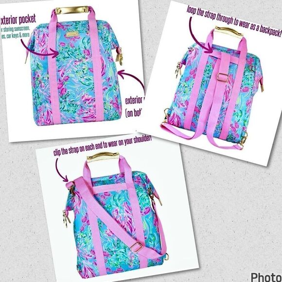 NWT Lilly Pulitzer backpack cooler pink green blue Best fishes lunch beach bag main image 16